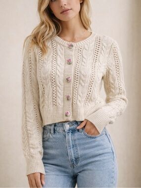 NWT Freshman 1996 Floral Embroidered Button Cardigan Size Medium